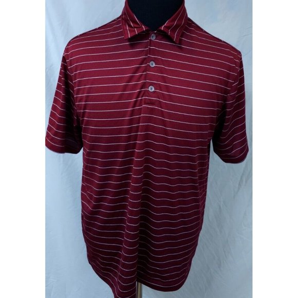 Nike Golf Dri Fit Medium Dark Red Stripe Short Sleeve Perforated Polo Shirt - Picture 1 of 14